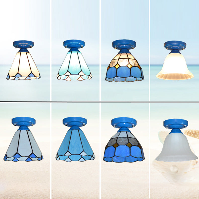 Tiffany Glass Semi-Flush Mount Ceiling Light for Hallways - Elegant Lighting Fixture