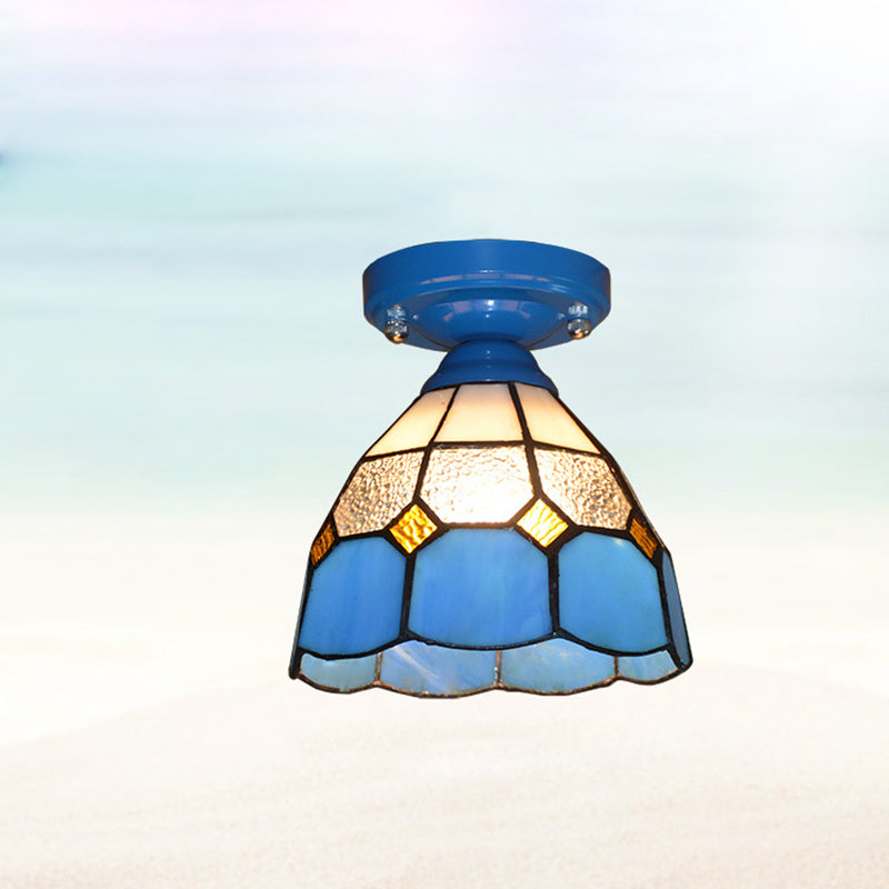 Tiffany Glass Semi-Flush Mount Ceiling Light for Hallways - Elegant Lighting Fixture