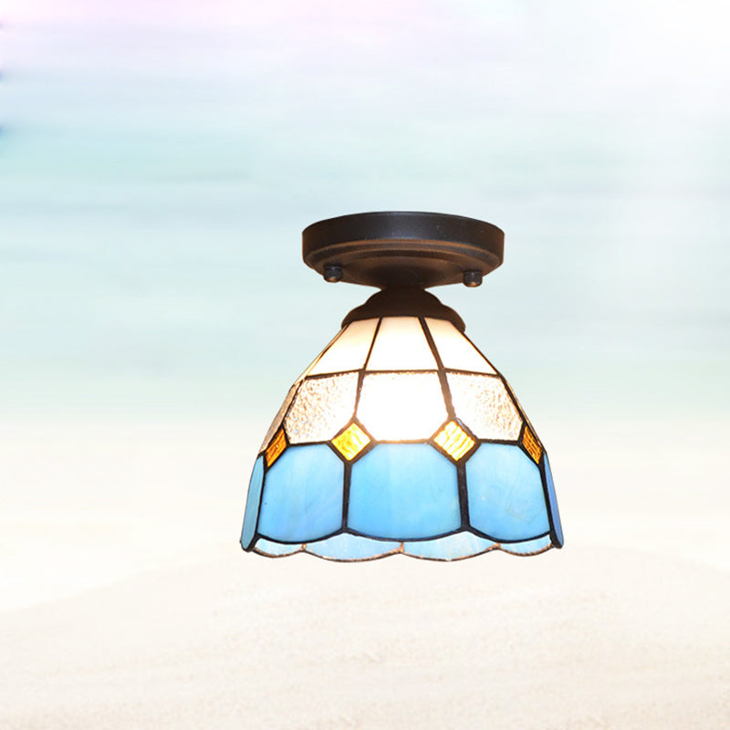 Tiffany Glass Semi-Flush Mount Ceiling Light for Hallways - Elegant Lighting Fixture