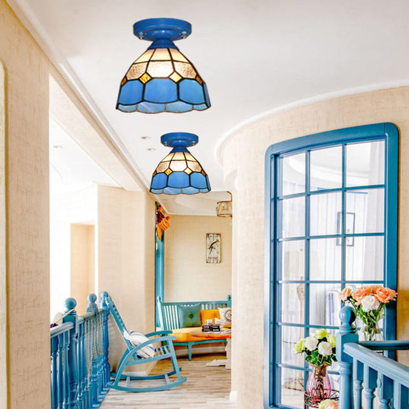 Tiffany Glass Semi-Flush Mount Ceiling Light for Hallways - Elegant Lighting Fixture