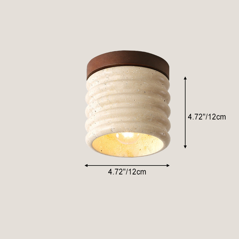 Traditional Japanese Round Yellow Travertine Glass Semi-Flush Mount Ceiling Light for Hallways