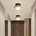 Traditional Japanese Round Yellow Travertine Glass Semi-Flush Mount Ceiling Light for Hallways