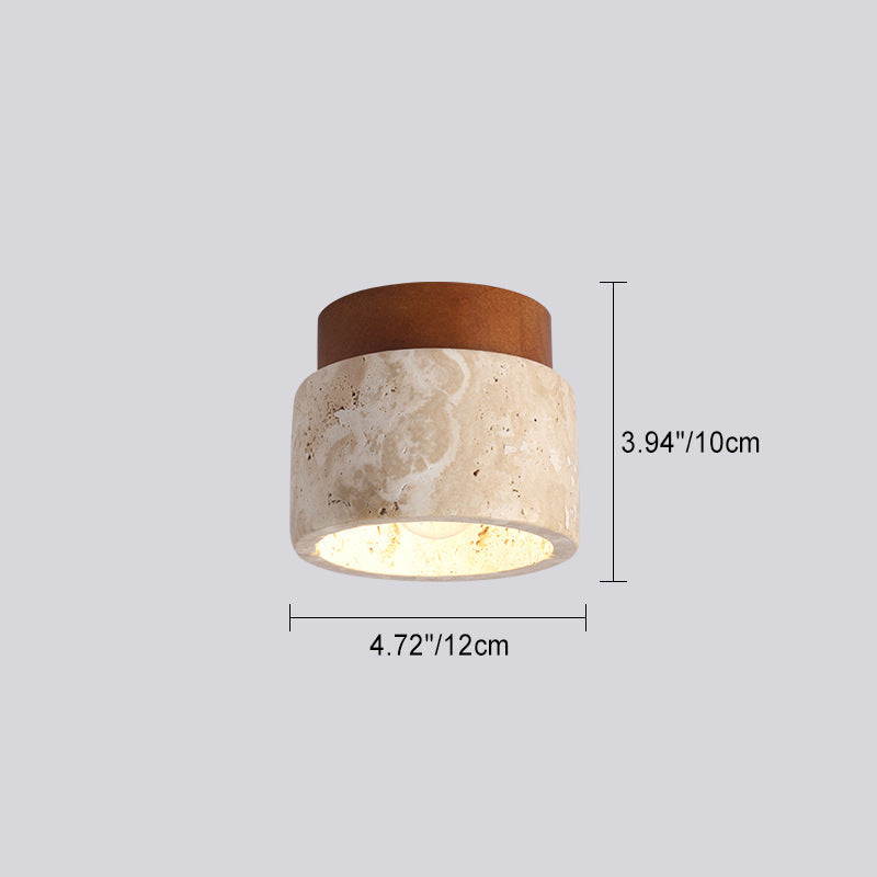 Traditional Japanese Round Yellow Travertine Glass Semi-Flush Mount Ceiling Light for Hallways