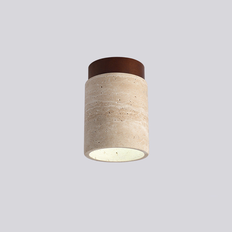 Traditional Japanese Round Yellow Travertine Glass Semi-Flush Mount Ceiling Light for Hallways