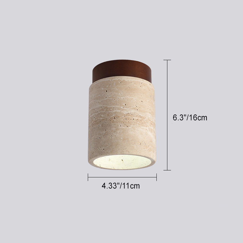 Traditional Japanese Round Yellow Travertine Glass Semi-Flush Mount Ceiling Light for Hallways