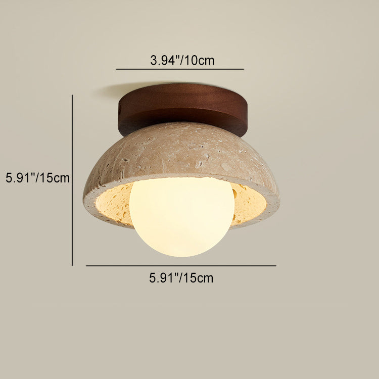 Traditional Japanese Round Yellow Travertine Glass Semi-Flush Mount Ceiling Light for Hallways