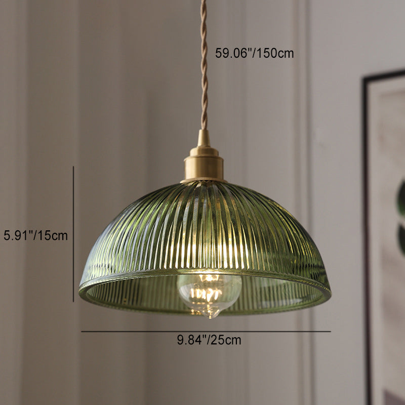 Contemporary Nordic Stripe Glass Brass Pendant Light 1-Light Living Room