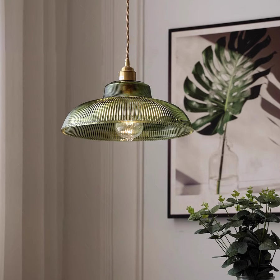 Contemporary Nordic Stripe Glass Brass Pendant Light 1-Light Living Room
