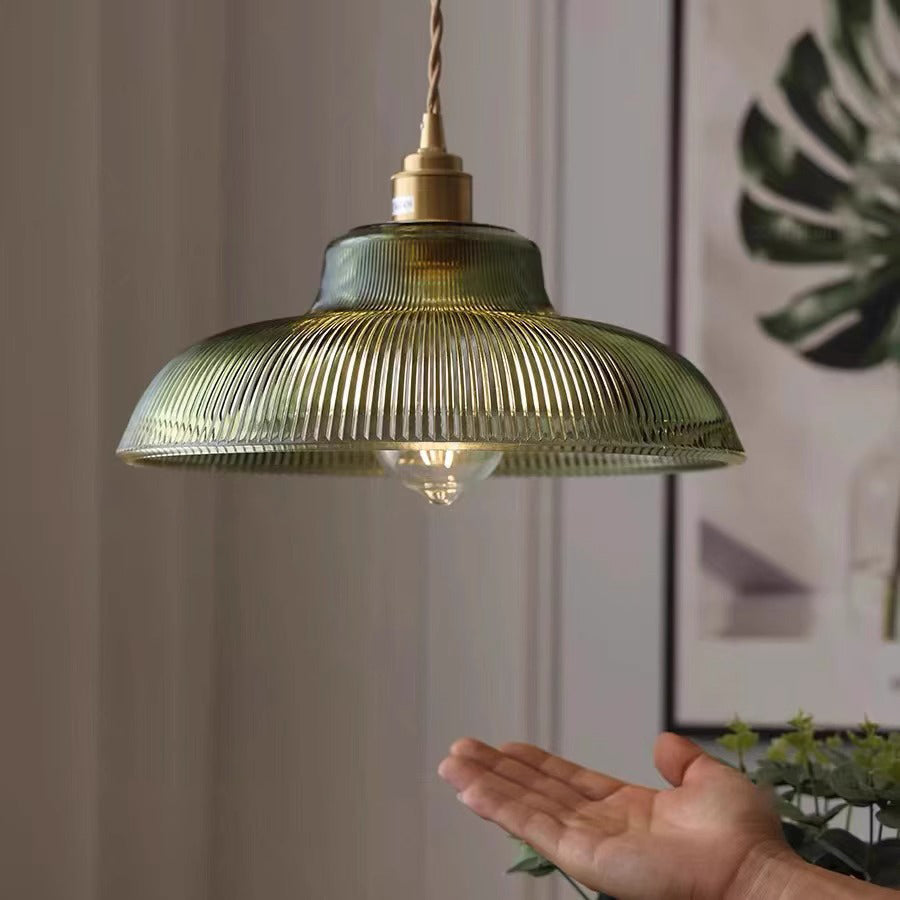 Contemporary Nordic Stripe Glass Brass Pendant Light 1-Light Living Room
