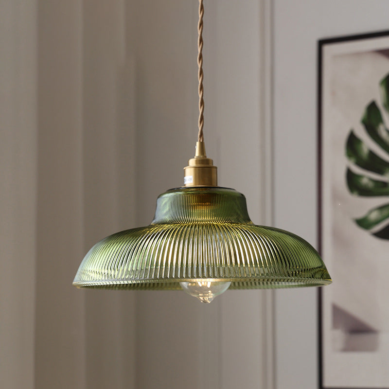 Contemporary Nordic Stripe Glass Brass Pendant Light 1-Light Living Room