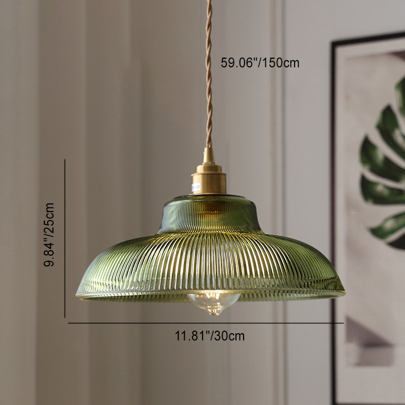 Contemporary Nordic Stripe Glass Brass Pendant Light 1-Light Living Room