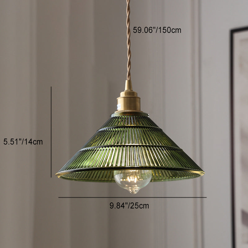 Contemporary Nordic Stripe Glass Brass Pendant Light 1-Light Living Room