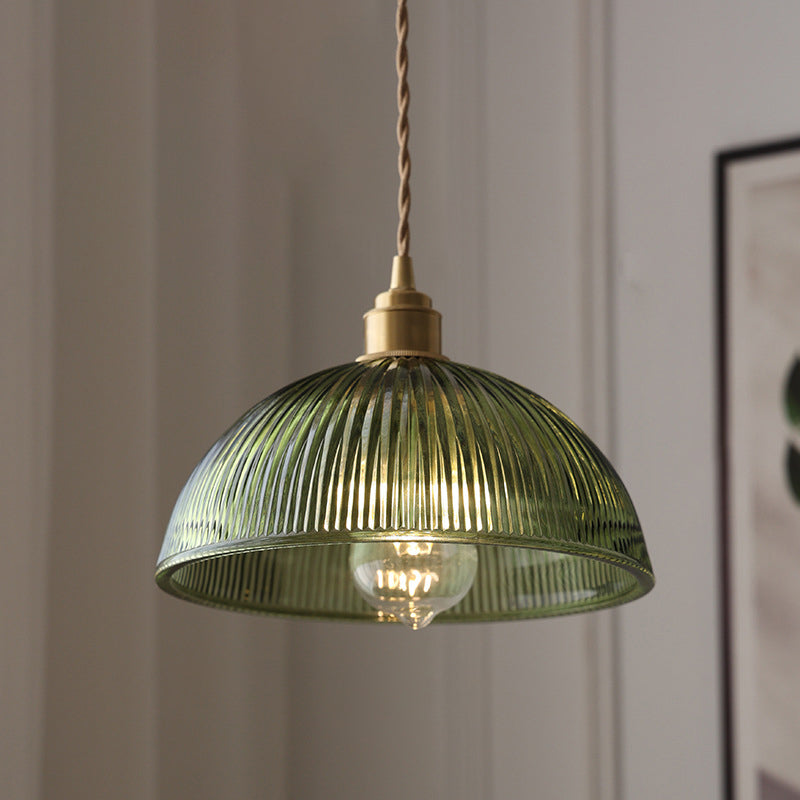 Contemporary Nordic Stripe Glass Brass Pendant Light 1-Light Living Room