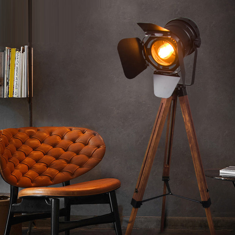 Contemporary Iron Wood Floor Lamp - 1-Light Standing Design for Living Room