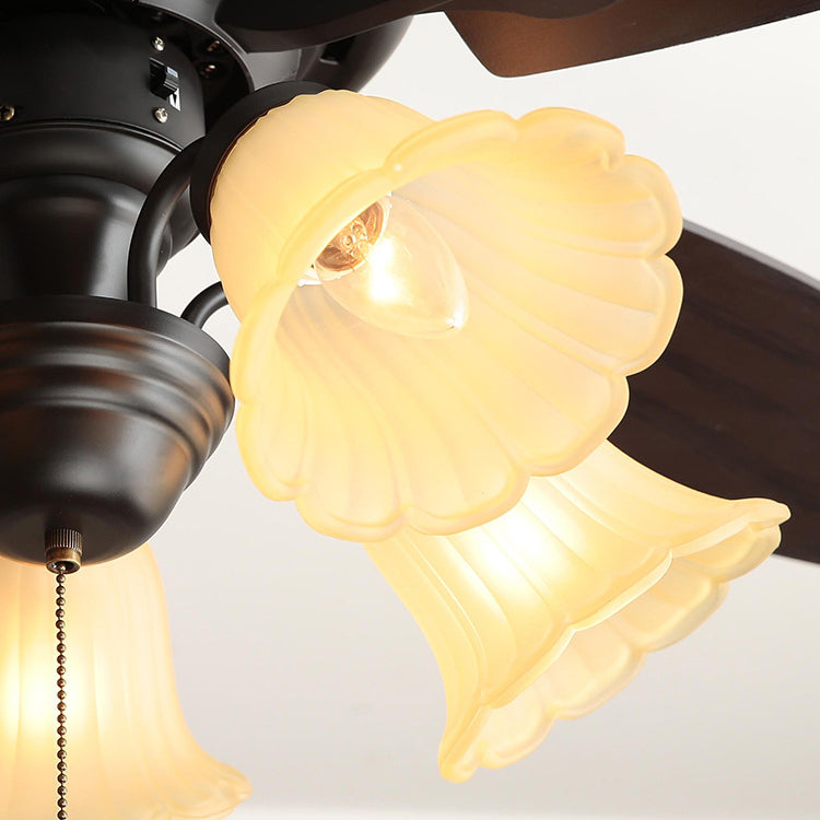 Traditional French Iron Fan Flower Glass Shade Ceiling Light Fixture - 3/5 Light Options for Living Room  

Ideal for enhancing your living space, this elegant ceiling fan light features a beautiful traditional French design with flower glass shades. Perf