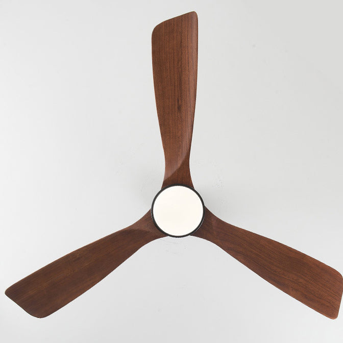 Contemporary Nordic Ceiling Fan Light - 3 Fan Blades, Carbon Steel, Solid Wood, LED Downrods for Living Room