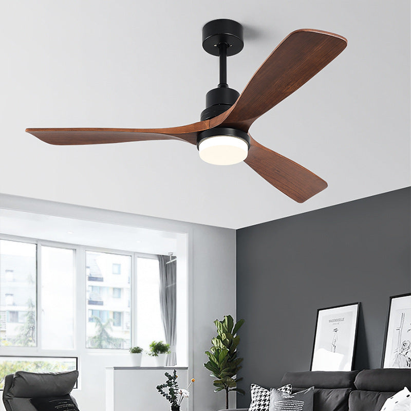 Contemporary Nordic Ceiling Fan Light - 3 Fan Blades, Carbon Steel, Solid Wood, LED Downrods for Living Room