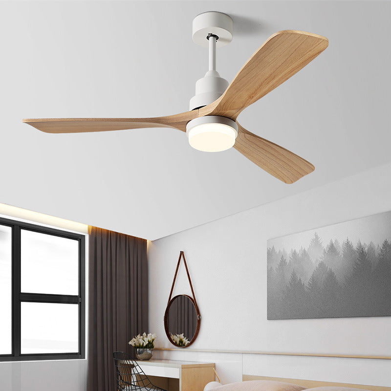 Contemporary Nordic Ceiling Fan Light - 3 Fan Blades, Carbon Steel, Solid Wood, LED Downrods for Living Room