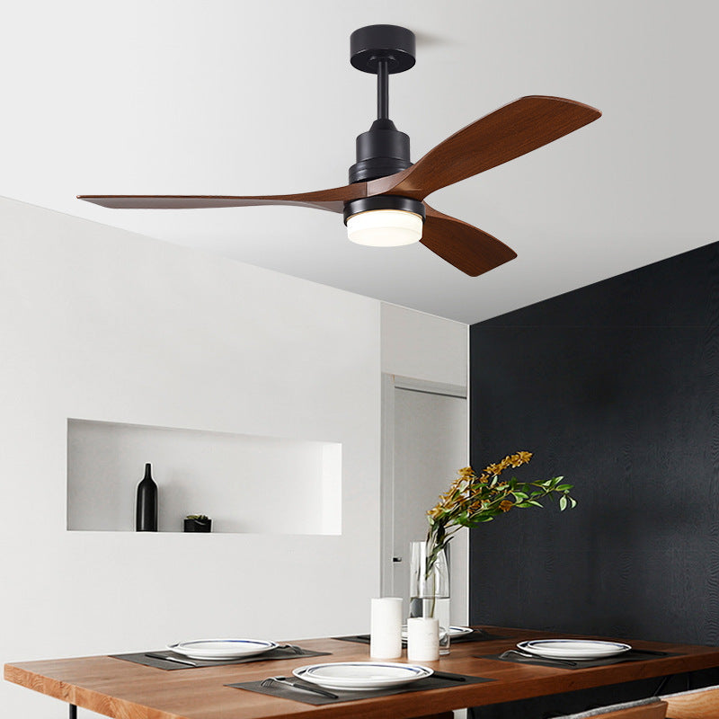 Contemporary Nordic Ceiling Fan Light - 3 Fan Blades, Carbon Steel, Solid Wood, LED Downrods for Living Room