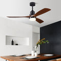 Contemporary Nordic Ceiling Fan Light - 3 Fan Blades, Carbon Steel, Solid Wood, LED Downrods for Living Room