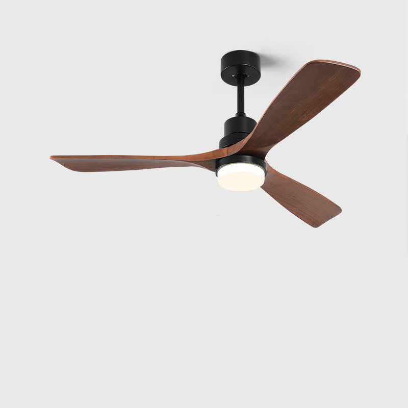 Contemporary Nordic Ceiling Fan Light - 3 Fan Blades, Carbon Steel, Solid Wood, LED Downrods for Living Room