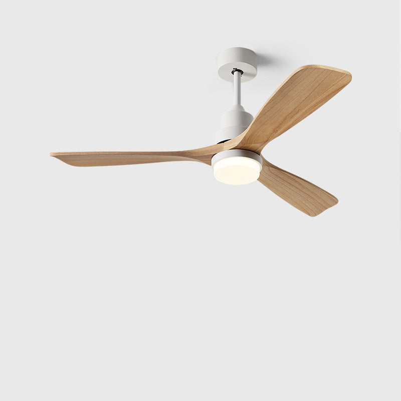 Contemporary Nordic Ceiling Fan Light - 3 Fan Blades, Carbon Steel, Solid Wood, LED Downrods for Living Room