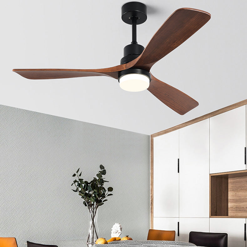 Contemporary Nordic Ceiling Fan Light - 3 Fan Blades, Carbon Steel, Solid Wood, LED Downrods for Living Room
