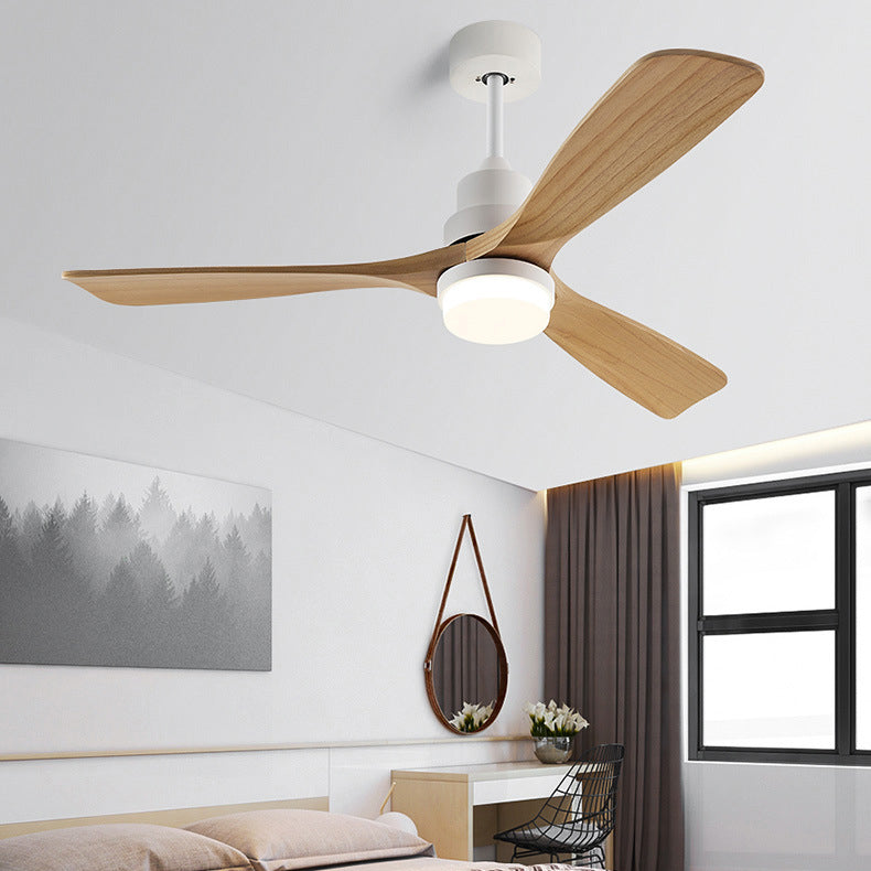 Contemporary Nordic Ceiling Fan Light - 3 Fan Blades, Carbon Steel, Solid Wood, LED Downrods for Living Room