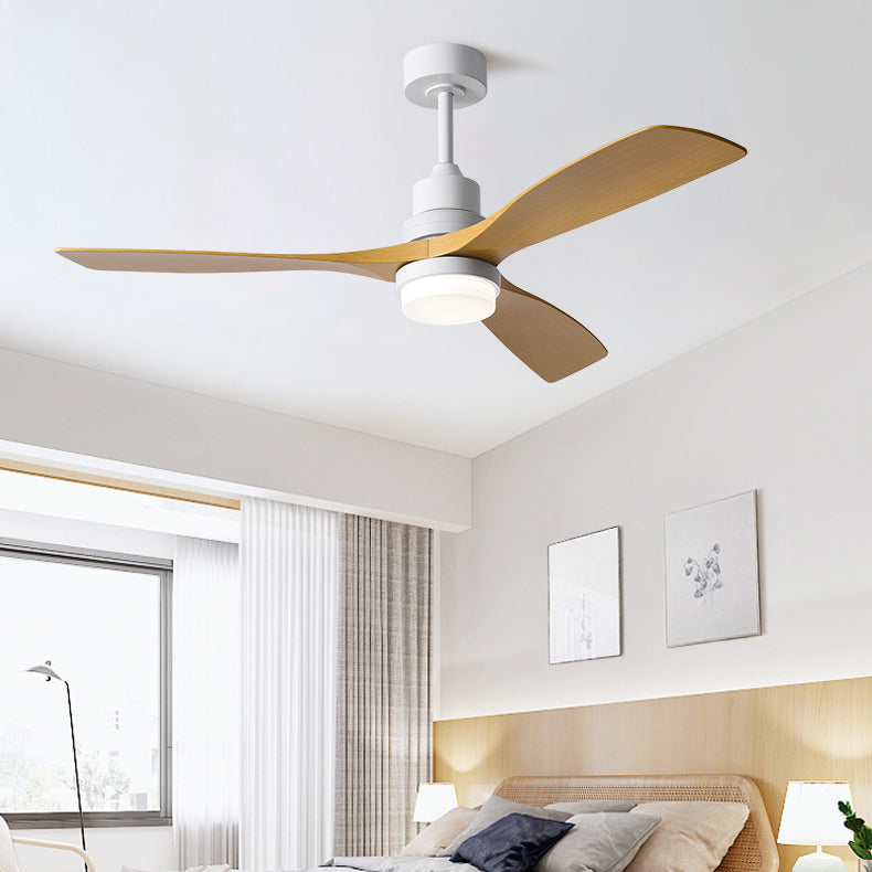 Contemporary Nordic Ceiling Fan Light - 3 Fan Blades, Carbon Steel, Solid Wood, LED Downrods for Living Room