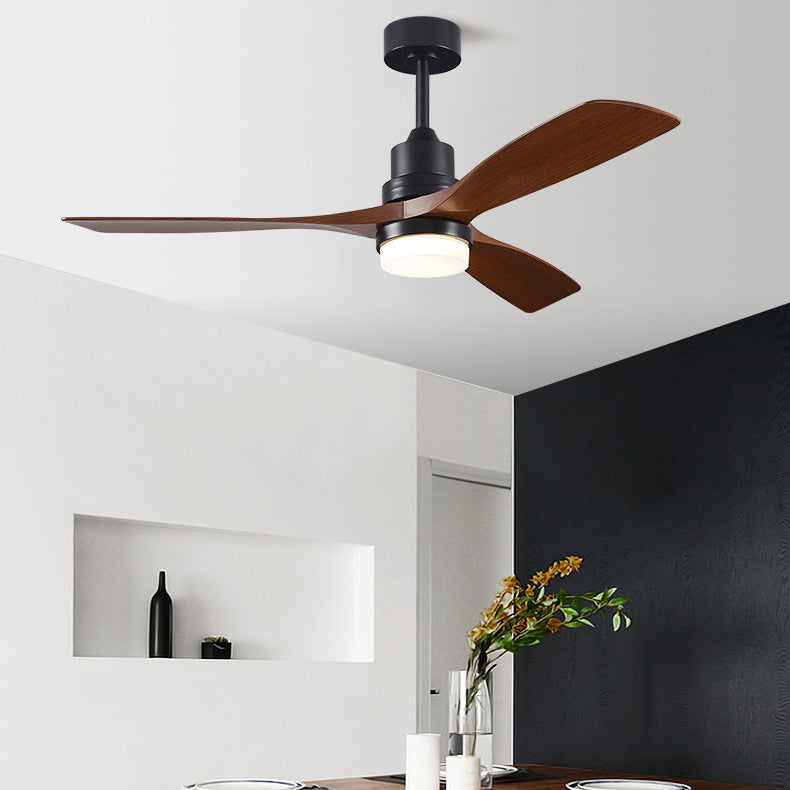 Contemporary Nordic Ceiling Fan Light - 3 Fan Blades, Carbon Steel, Solid Wood, LED Downrods for Living Room