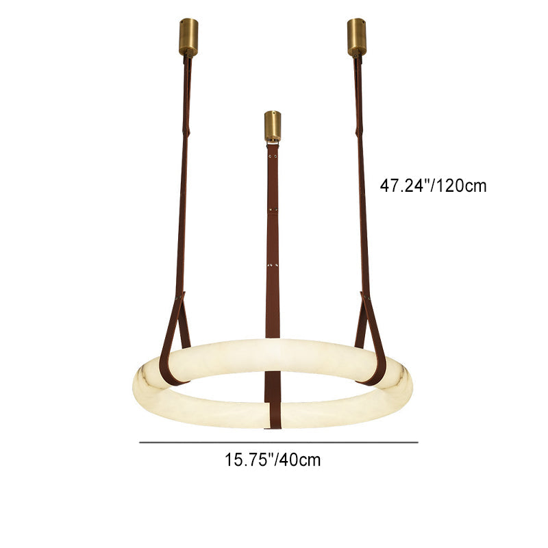 Contemporary Nordic Round Leather Copper LED Chandelier for Living Room