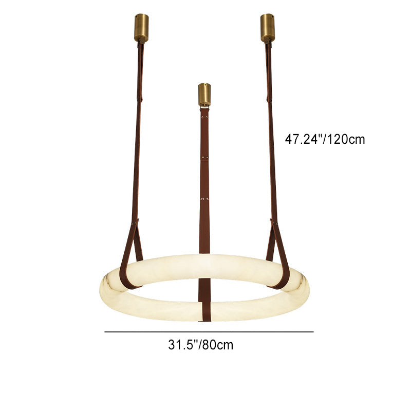 Contemporary Nordic Round Leather Copper LED Chandelier for Living Room