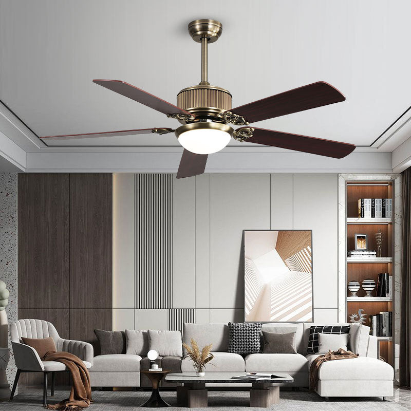 Contemporary Nordic Ceiling Fan with Copper Blades & Glass LED Light for Living Room