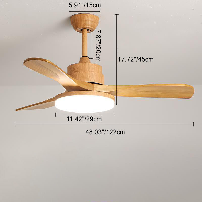 Contemporary Nordic Ceiling Fan with LED Lights - Solid Wood, Acrylic Hardware, 3 Blades for Dining Room