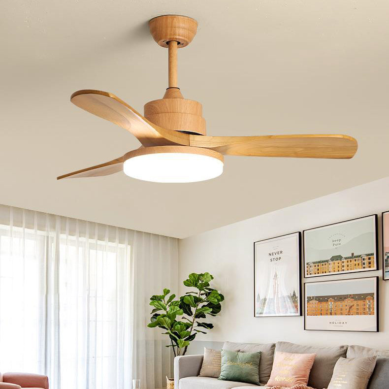 Contemporary Nordic Ceiling Fan with LED Lights - Solid Wood, Acrylic Hardware, 3 Blades for Dining Room