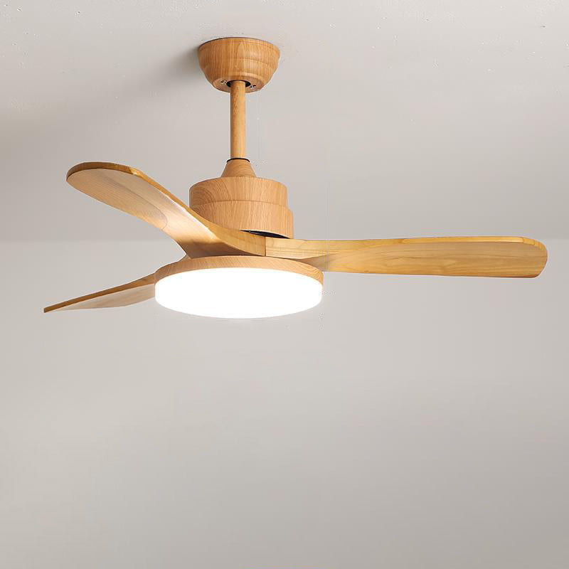 Contemporary Nordic Ceiling Fan with LED Lights - Solid Wood, Acrylic Hardware, 3 Blades for Dining Room