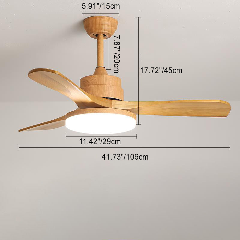 Contemporary Nordic Ceiling Fan with LED Lights - Solid Wood, Acrylic Hardware, 3 Blades for Dining Room