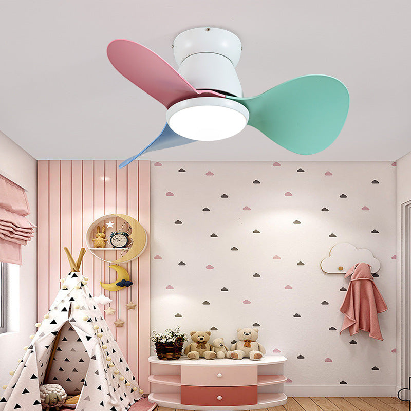 Contemporary Nordic Three-Blade LED Ceiling Fan with Acrylic Light for Living Room