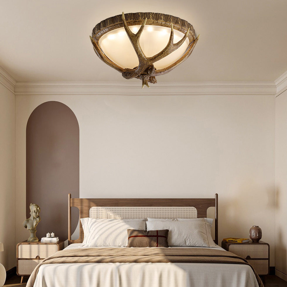 Contemporary Retro Antler Resin LED Flush Mount Light for Bedroom