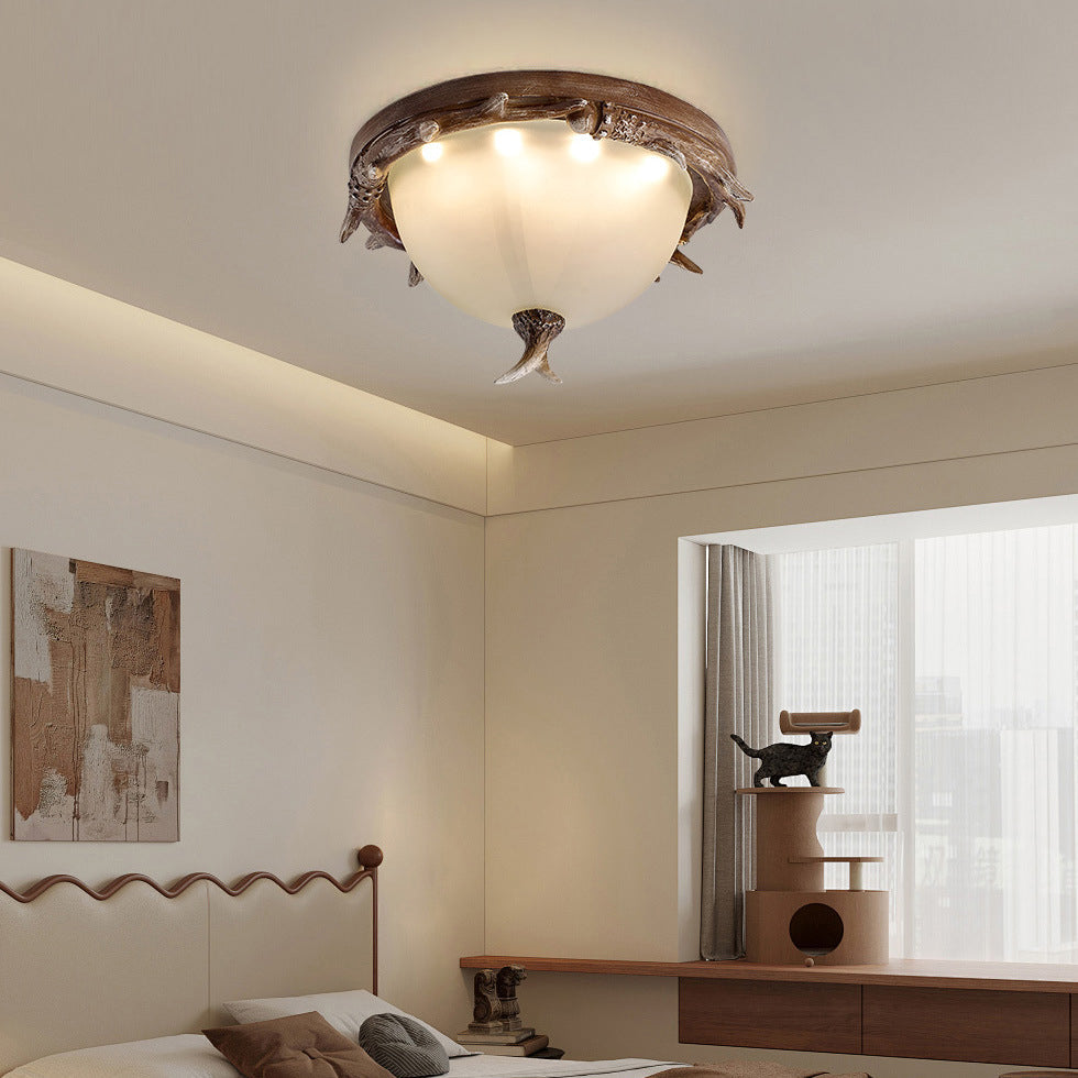 Contemporary Retro Antler Resin LED Flush Mount Light for Bedroom