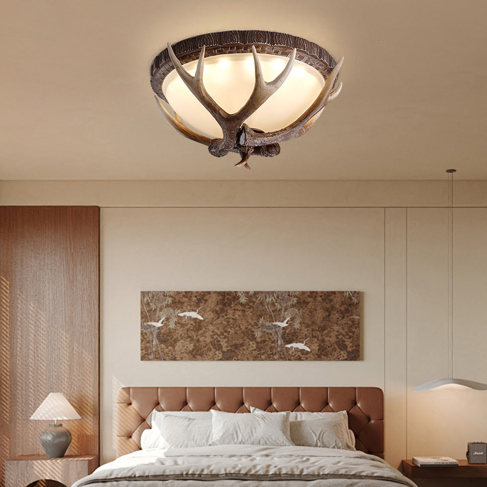 Contemporary Retro Antler Resin LED Flush Mount Light for Bedroom
