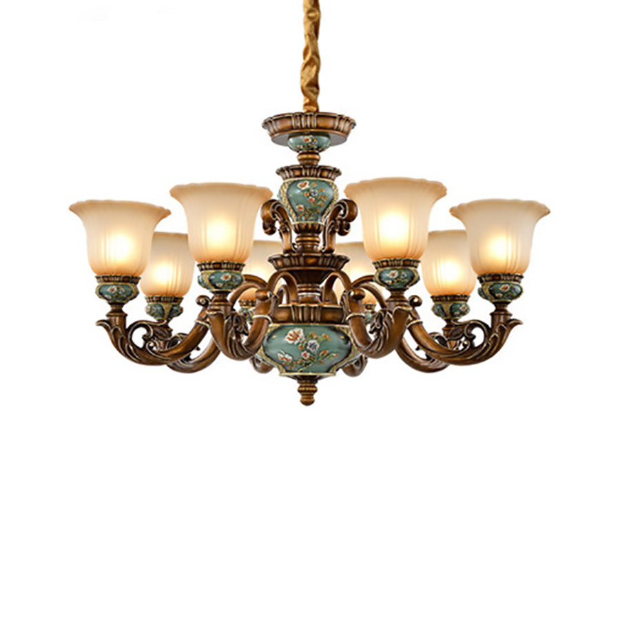 European Flower Pattern Chandelier - Light Resin Iron Glass for Living Room, 3/6/8/10 Petals