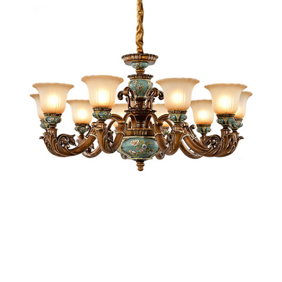 European Flower Pattern Chandelier - Light Resin Iron Glass for Living Room, 3/6/8/10 Petals