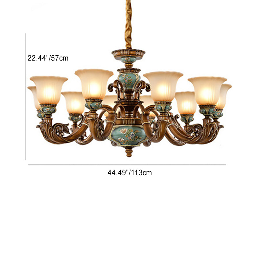 European Flower Pattern Chandelier - Light Resin Iron Glass for Living Room, 3/6/8/10 Petals