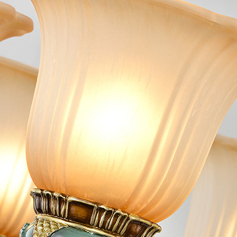 European Flower Pattern Chandelier - Light Resin Iron Glass for Living Room, 3/6/8/10 Petals