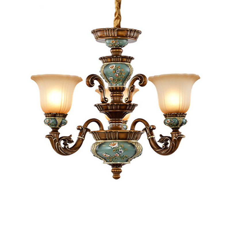 European Flower Pattern Chandelier - Light Resin Iron Glass for Living Room, 3/6/8/10 Petals