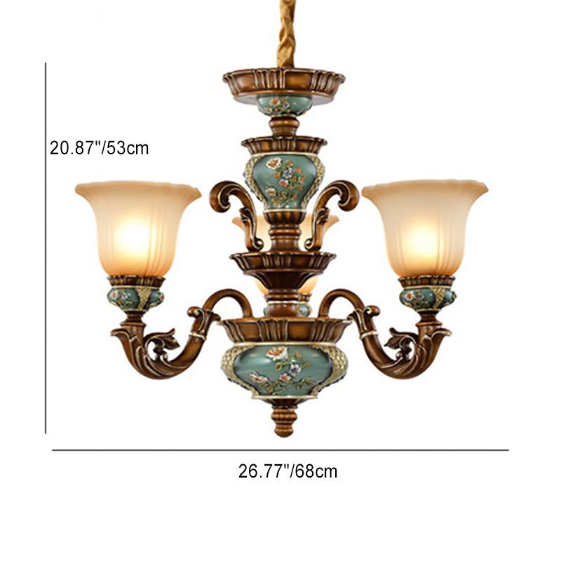 European Flower Pattern Chandelier - Light Resin Iron Glass for Living Room, 3/6/8/10 Petals