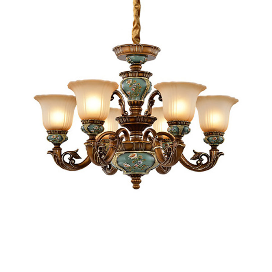 European Flower Pattern Chandelier - Light Resin Iron Glass for Living Room, 3/6/8/10 Petals