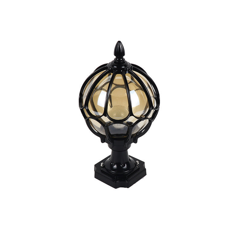 Contemporary Simplicity Round Waterproof Aluminum Glass 1-Light Outdoor Post Light for Garden, Modern Garden Lighting, Durable Waterproof Outdoor Fixture, Stylish Aluminum Post Light, Energy Efficient LED Outdoor Lighting, Landscaped Yard Illumination, De