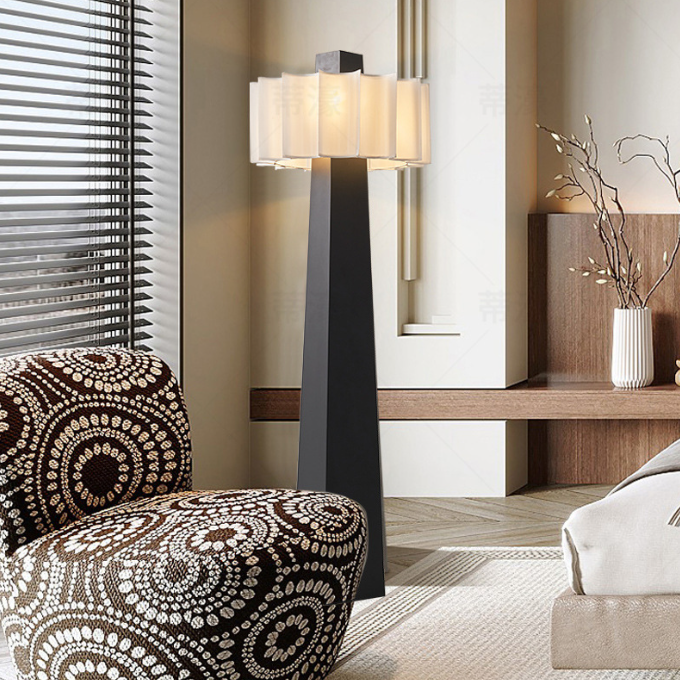 Traditional Japanese Fabric 4-Light Floor Lamp with Iron Hardware for Living Room